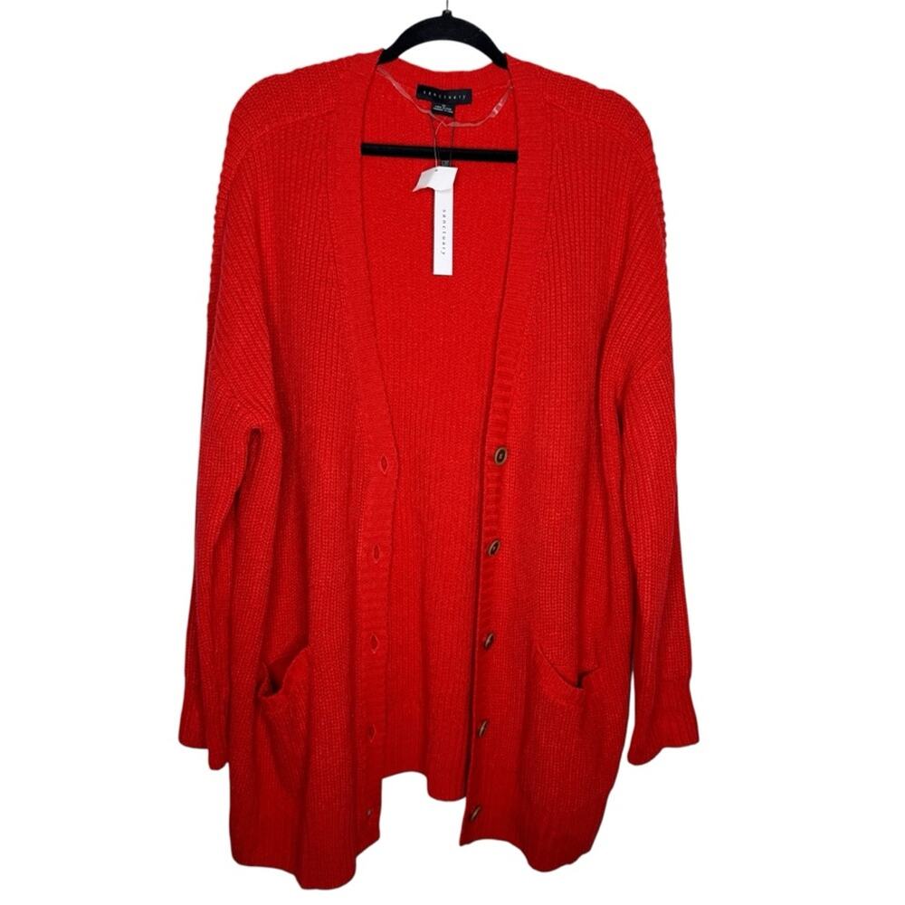 SANCTUARY / poppy red Keep It Cozy long button up cardigan sweater / 1X